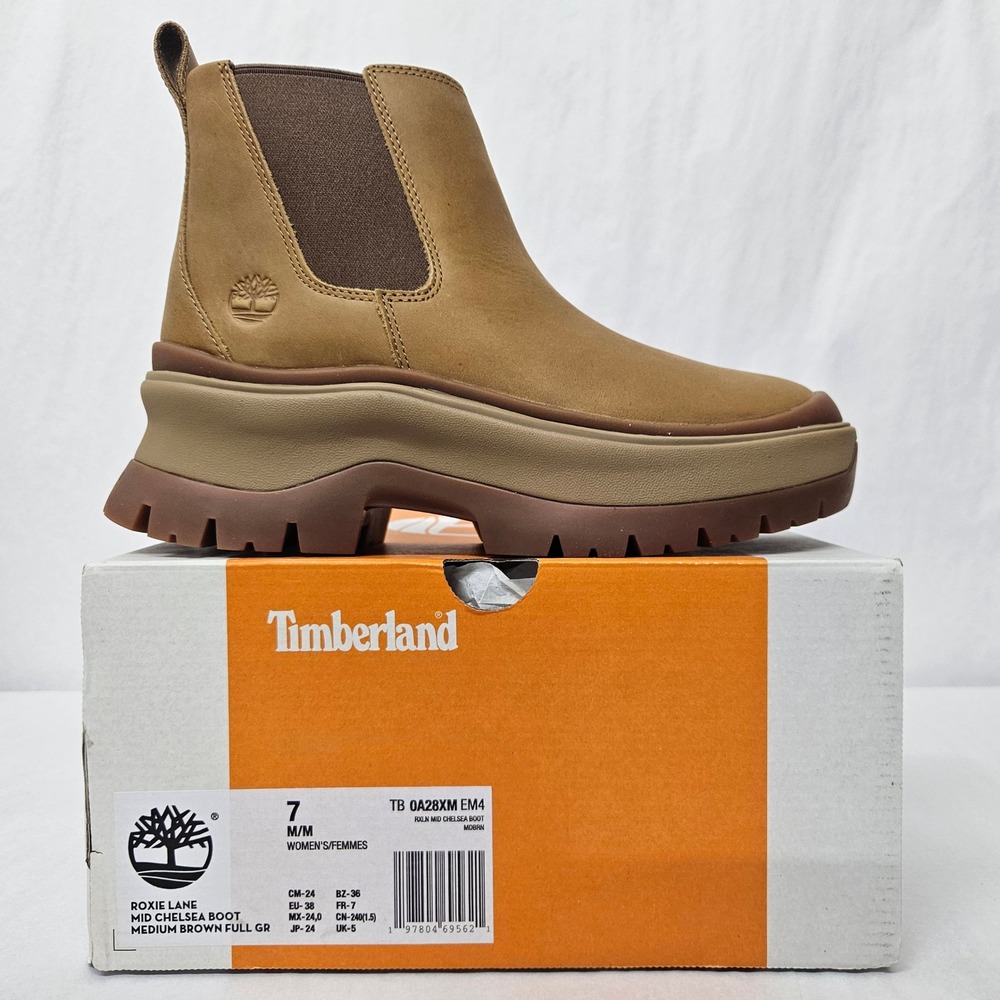 Timberland Roxie Lane Mid Chelsea Boots 0A28XM-EM4 Medium Brown Women Size 7